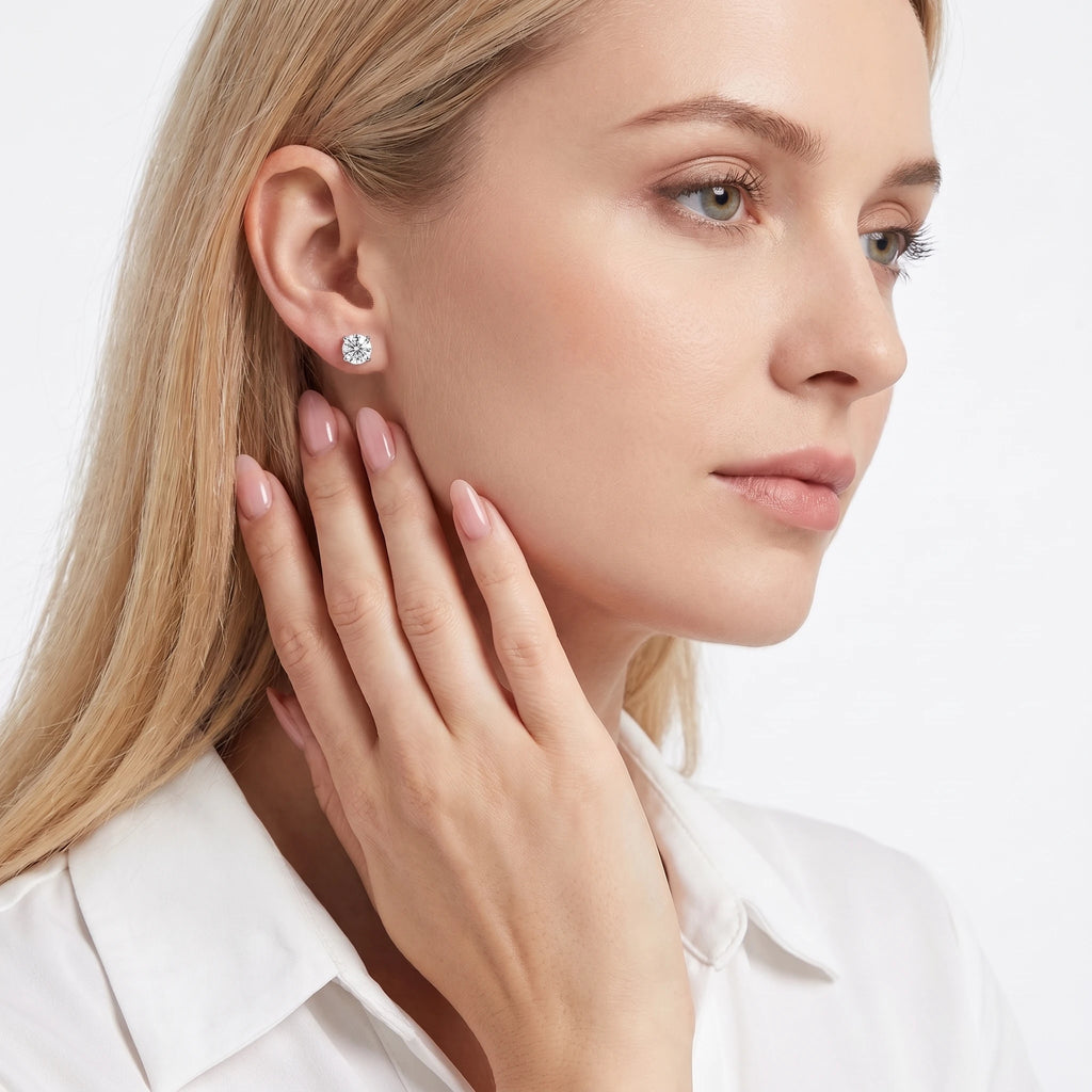 0.5–5CT VVS Moissanite Stud Earrings in 925 Sterling Silver