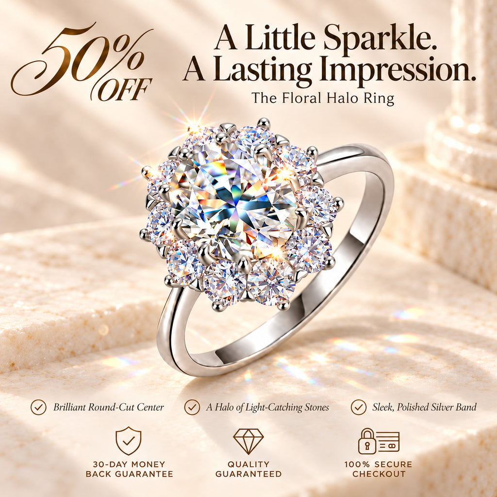 VALLETRO 3 Carat Moissanite Floral Halo Ring