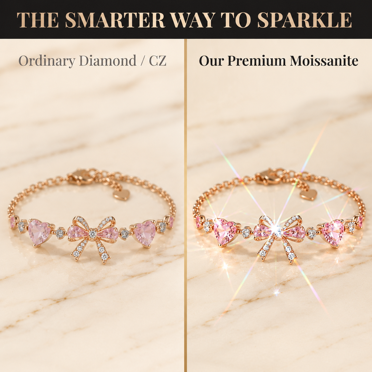 Blush Ribbon Bow Bracelet comparison illustration