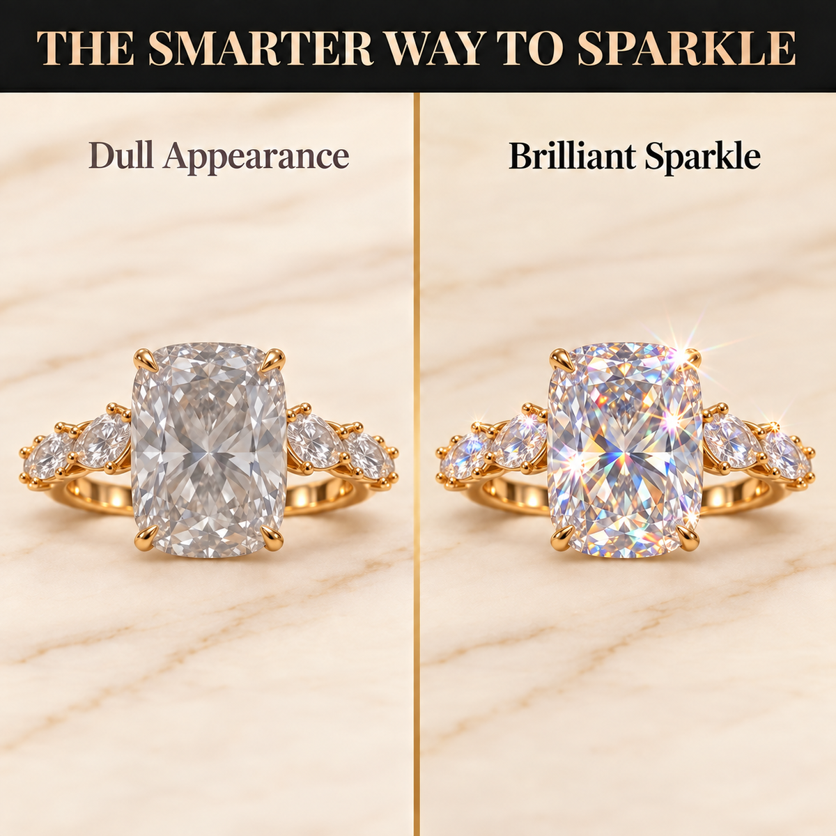 Radiant Grace Cushion Premium Moissanite Ring comparison illustration