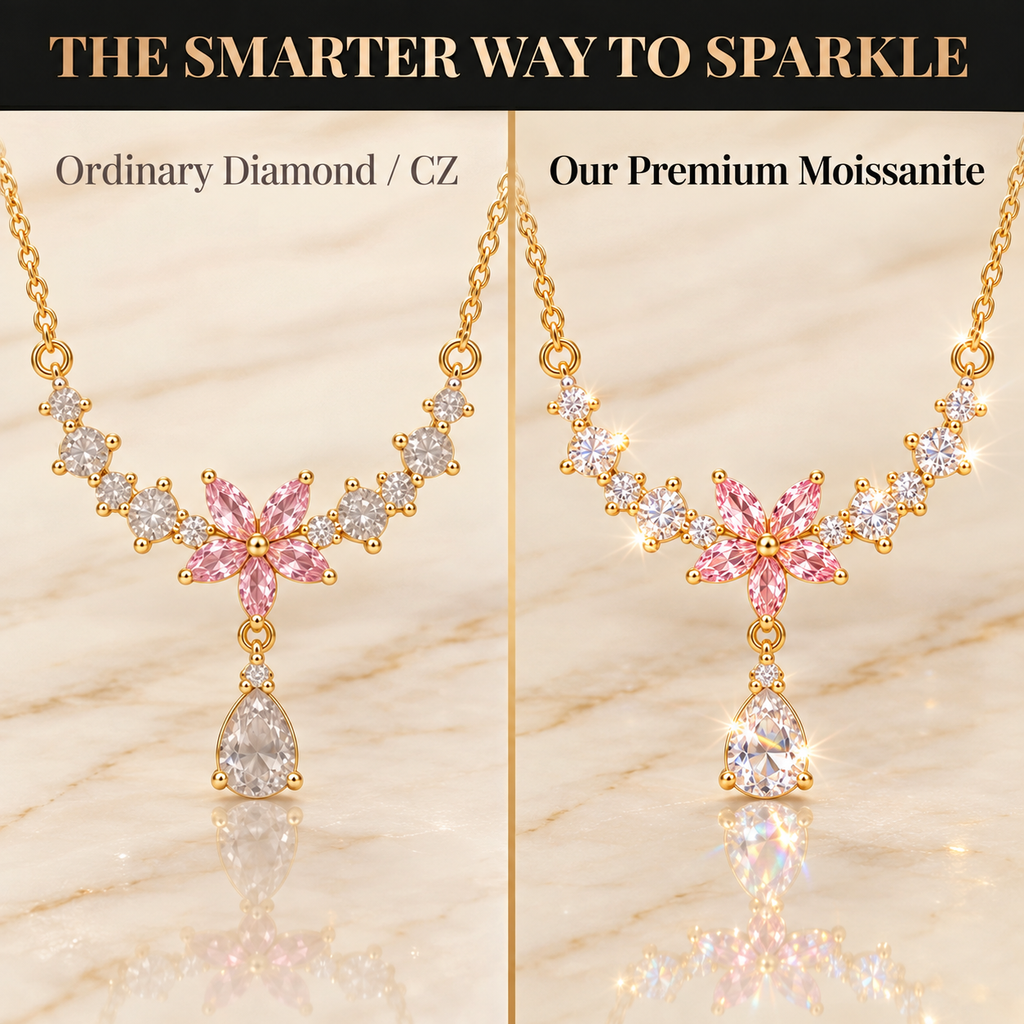 Blush Blossom Teardrop Moissanite Necklace comparison illustration