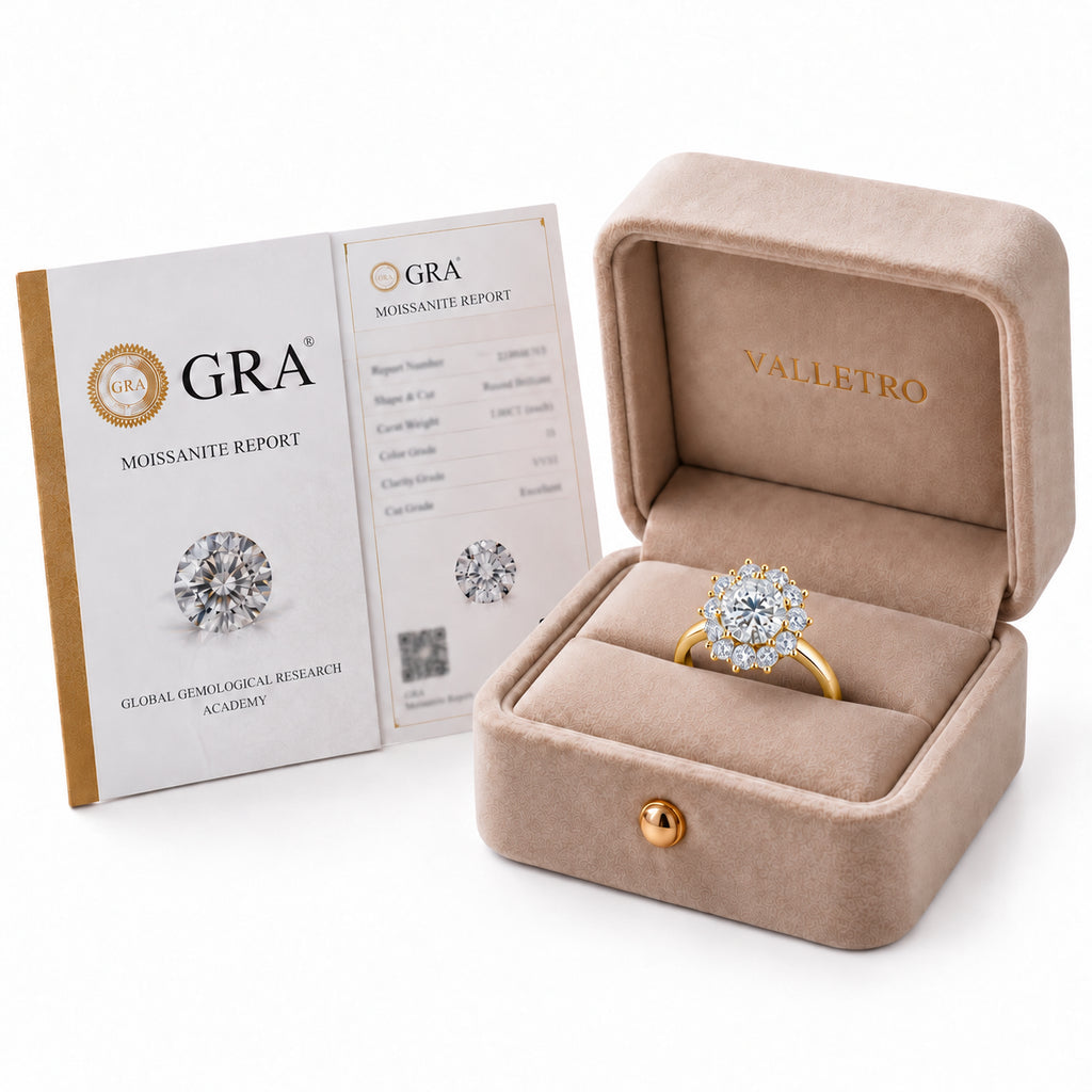 VALLETRO 3 Carat Moissanite Floral Halo Ring