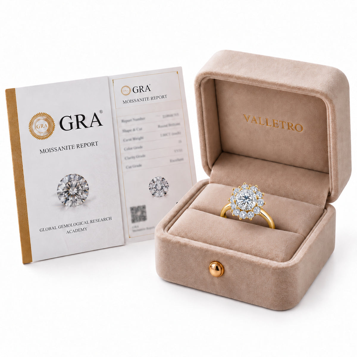 VALLETRO 3 Carat Moissanite Floral Halo Ring