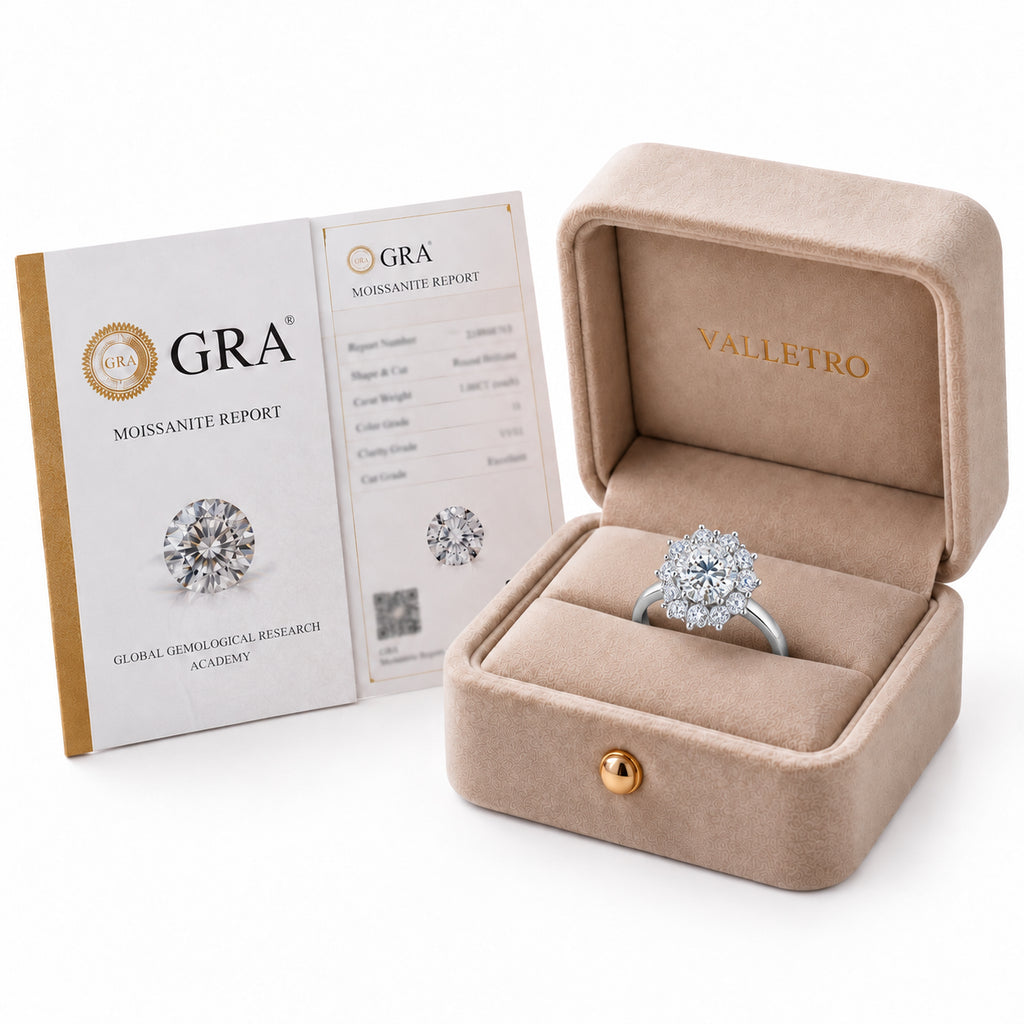 VALLETRO 3 Carat Moissanite Floral Halo Ring