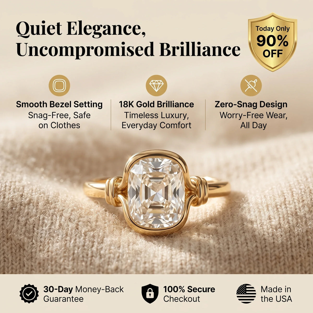 Vintage-inspired bezel ring with 18K gold and purchase promises