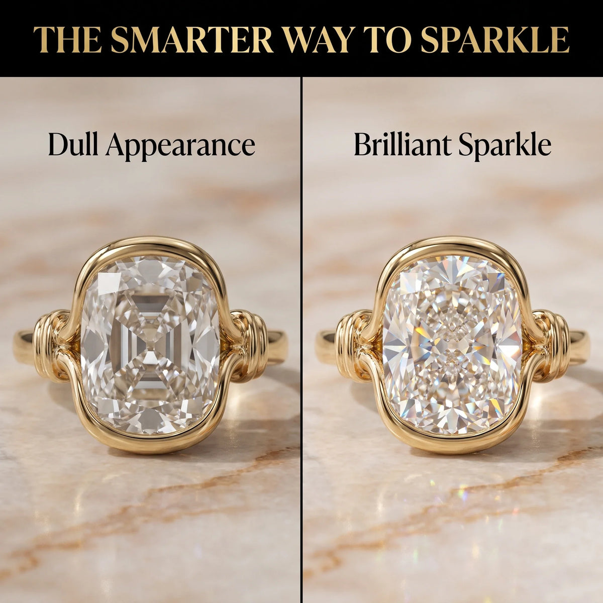 Illustrative side-by-side ring sparkle comparison