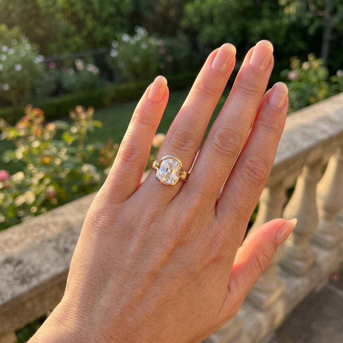 Lifestyle photograph of the ring worn outdoors