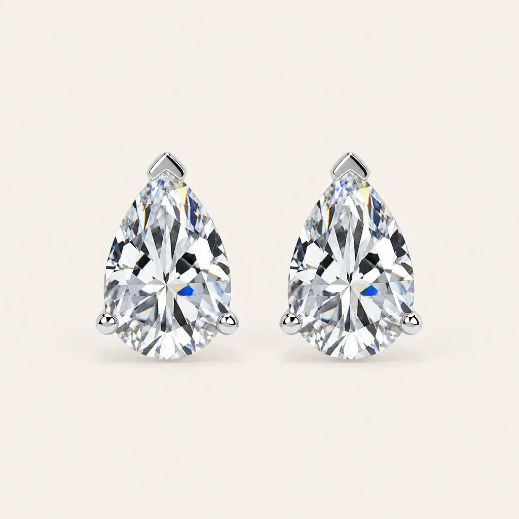 Valletro Pear Moissanite Stud Earrings, silver color, main product view