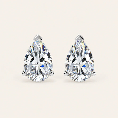 Valletro Pear Moissanite Stud Earrings, silver color, main product view