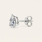 Valletro Pear Moissanite Stud Earrings, silver color, view 3