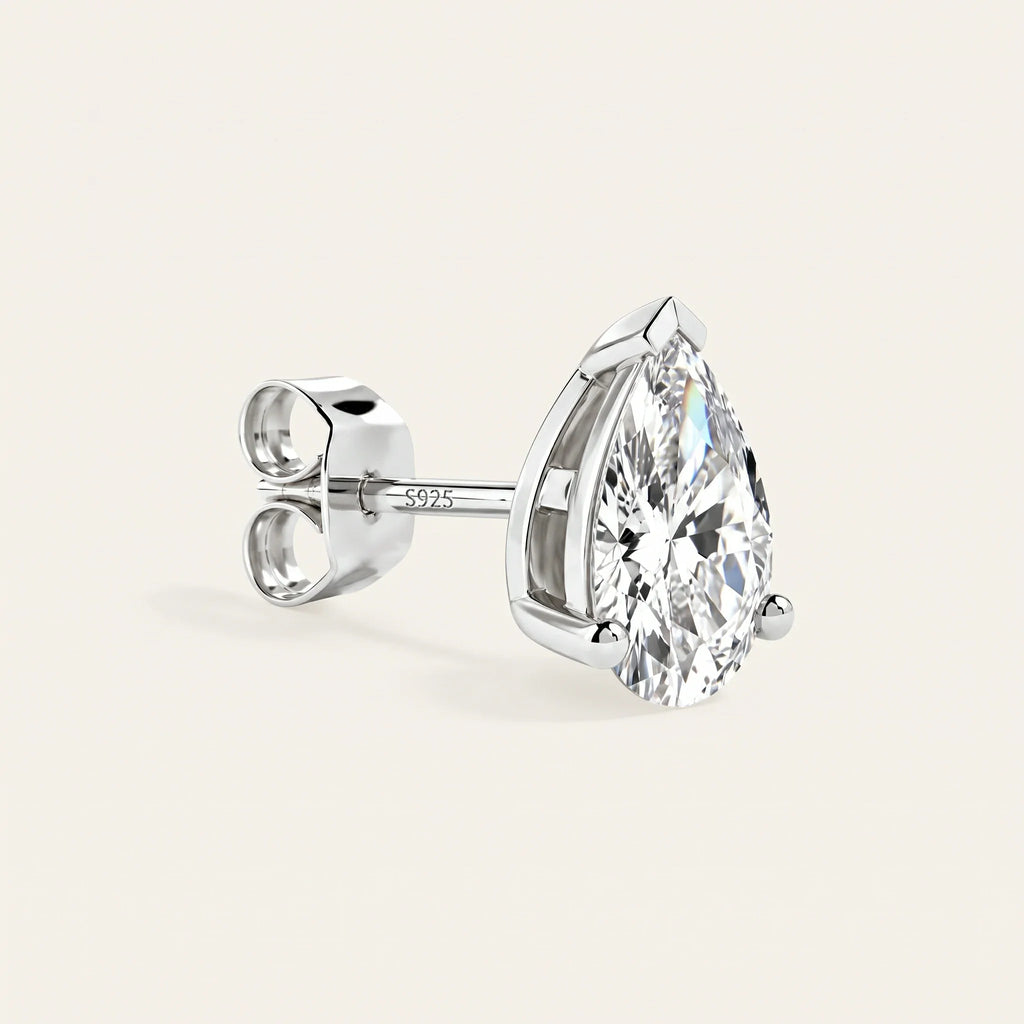 Valletro Pear Moissanite Stud Earrings, silver color, view 5