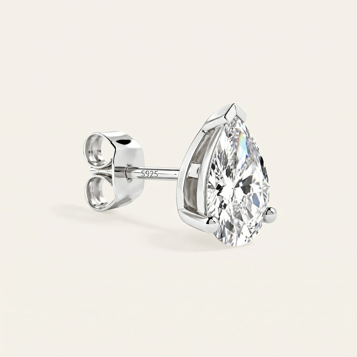 Valletro Pear Moissanite Stud Earrings, silver color, view 5